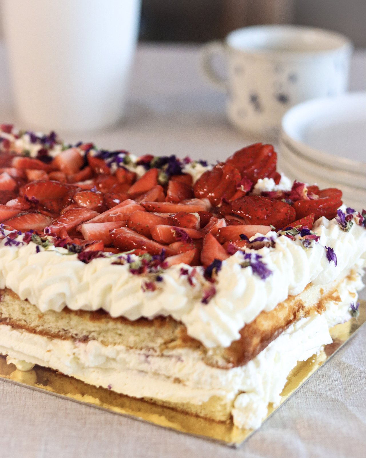 Strawberry cream layer cake slice